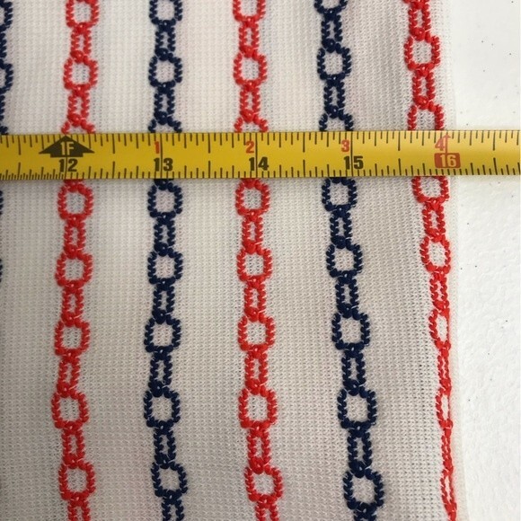 Vintage 70s White Double Knit Orange Blue Chain Stitch Zip Up Top Womens Medium - Picture 9 of 14